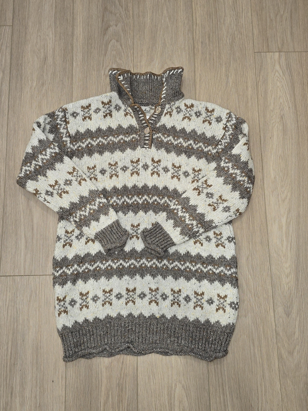 Turbo-Knit Fair Isle Quarter-Zip Sweater | Cozy Nordic Cabin Pullover Size L